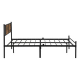 Queen Size metal bedframe,Headboard with wood panel decoration,black 67358352