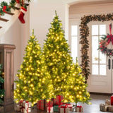 8FT, 6FT, 4FT Pre-Lit Green Pine Artificial Christmas Tree, Set of 3 Hinged Xmas Trees with 820 N704P198464F