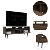 Tv Stand for TVs up 52", Three Open Shelves, Two Flexible Drawers, Dark Walnut B097133050