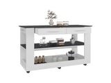 Hardy Kitchen Island, 2 Drawers, 6 Wheels, 2 Shelves, White / Black Wengue B097P474257