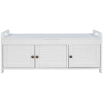 ZUN Storage Bench with 3 Shutter-shaped Doors, Shoe Bench with Removable Cushion and Hidden Storage 70290505