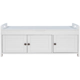 ZUN Storage Bench with 3 Shutter-shaped Doors, Shoe Bench with Removable Cushion and Hidden Storage 70290505