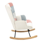 ZUN Rocking Chair with ottoman, Mid Century Fabric Rocker Chair with Wood Legs and Patchwork Linen for W561P175989