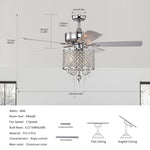 ZUN 52'' Classical Crystal Ceiling Fan Lamp 3 Speed Hand Pull Chain , 5 Reversible W1592P182008