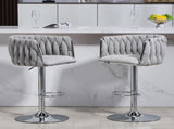 360&deg Fabric cover Swivel Bar Stools Set of 2, Adjustable Counter Height Bar Chairs with Woven Back & W2215P184994