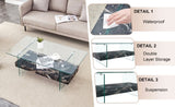 43.3-Inch Heavy-Duty Coffee Table with Tempered Glass Top Base 250LB Capacity,Double-Layer Storage,4 W1512P316956
