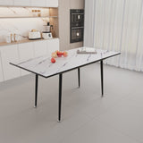 ZUN 47" expandable to 63" inch MDF square white marble patterned dining table, modern industrial kitchen W2189P174790