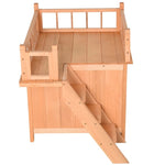 ZUN Natural Wood 2-Level Wooden Cat House with Lockable Wire Door 15770241