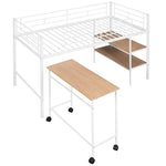 ZUN Twin Size Metal Loft Bed with Desk and Shelves,White MF292498AAK