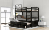 ZUN Twin over Twin Wood Bunk Bed with Trundle and Drawers, Espresso 34668938