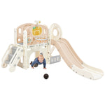 ZUN Kids Slide Playset Structure, Castle Climbing Crawling Playhouse with Slide, Arch Tunnel, Ring Toss, 69695487