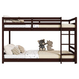 Brown painted pine twin wooden bed with head and tail cross rails, can be split into single bed or 07567396