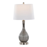 Jenny 27" Contemporary Glass Table Lamp in Clear Smokey Crackle Glass, Brushed Nickel and White B202P224038