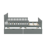 Full Size Wood Platform Bed with Guardrails on Both Sides and Two Storage Drawers, Gray N733P172700E