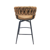 ZUN 28" Technical Leather Woven Bar Stool Set of 2,Black legs Barstools No Adjustable Kitchen Island 97030525