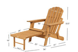 Outdoor Wooden Folding Adirondack Chair with Retractable Ottoman, Pre-Assembled BackRest & W2640P290601