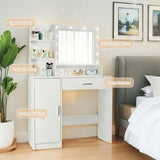 Vanity Desk with Mirror and Lights, Makeup Vanity with Drawer & Storage Cabinet, 3 Lighting Modes W3204P300592