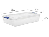 (2 pack)  32 Quart Medium Latching Storage Bin, Clear Plastic Storage Container with Latch Lid, Blue 91124029