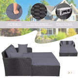 Gray Outdoor Rattan Daybed with Upholstered Cushions 69162762