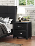Contemporary Durable Black Faux Leather Covering 1pc Nightstand of Drawers Silver Tone Bar Pulls B01153387