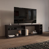 Suxta 63" Wide Tv Stand with Three Open Shelves and Three Bottle Cubbies, Cable Management, Bar Tv B200P286984