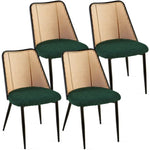 ZUN Green Rattan Dining Chairs Set of 4,Boucle Chairs with Natural Cane Back, Upholstered Dining Room W1164P218674