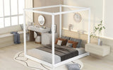 Queen Size Canopy Platform Bed with Support Legs,White WF293232AAK