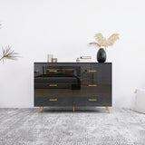 High Glossy Surface 6 Drawers Chest of Drawer with Golden Handle and Golden Steel Legs Black Color W2139134916