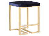 26" Contemporary- Counter Stool in Gold with Blue Velvet Cushion - Set of 2 B202P222391