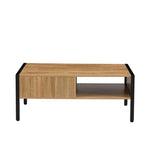 ZUN 40.16" Rattan Coffee table, sliding door for storage, metal legs, Modern table for living room , W1265121739