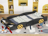 Twin Size Race Car-Shaped Platform Bed with Wheels and Storage, BlackYellow WF305759AAB