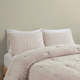 3 Piece Cotton Jacquard Comforter Set Blush Full/Queen B03596418