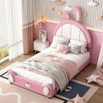 ZUN Twin Size Upholstered Platform Bed with Rabbit Shaped Headboard, Pink WF323763AAH