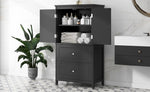 ZUN Bathroom Storage Cabinet, Cabinet with Two Doors and Drawers, Adjustable Shelf, MDF Board, Black N725P188460B