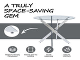 Dining Table with cross metal leg and tempered glass,Modern Space Saving Kitchen Table for Living W234P227891