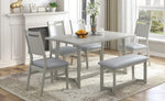 ZUN Farmhouse 6-Piece Wood Dining Table Set with 4 Upholstered Chairs and Bench, Gray 64284000