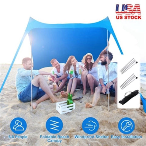 ZUN 6.5x6.5FT Foldable Beach Canopy Tent Collapsible Shade Sail Sun Protection Windproof Shelter 4 29696457