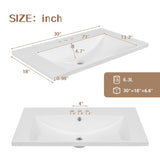 ZUN 30" Single Bathroom Vanity Top with White Basin, 3-Faucet Holes, Ceramic, White N725P171538K