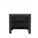 ZUN Light Pine and Black Kitchen Island with Open Storage B062P230640