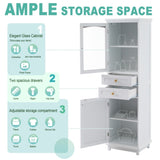 ZUN 63" Tall Bathroom Storage Cabinet with Glass Doors, Free-Standing, Two Drawers, and Adjustable N729P171305K