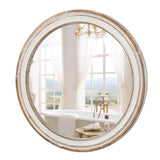 31.5 inches Round Wall Mirror for Bathroom Vanity, Wooden Farmhouse Circle Mirrors for Bedroom, W2295P339144