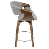 Curvini Mid-Century Modern Counter Stool in Walnut Wood and Light Grey Fabric by LumiSource - Set of B202P221709