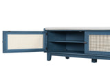 TREXM Boho Rattan Entryway Bench with Storage, Cushioned Shoe Bench with Double Doors, Wooden Shoe N715P308012M