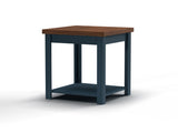 24 inch Side Table, No Assembly Required, Blue Denim and Whiskey Finish B108131554