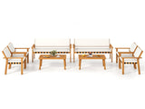 4-Piece Acacia Wood Patio Conversation Set with Soft Cushions Loveseat Armchairs Coffee Table 83535519