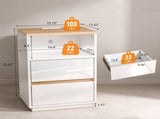 High Gloss White & Oak Two-Tone Nightstand, RGB Light, US Power Outlet, 2 37462022