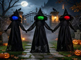 3 Pack Halloween Yard Stakes Set, Color Changing Lighted Heads with Timer, Black Robe 86989038