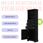 ZUN Black Tall Storage Cabinet with 3 Drawers and Adjustable Shelves for Bathroom, Study, Office and WF323347AAB