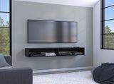 Warrior 59" Floating Tv Stand with Two open shelves, media compartments and cable management Black B200P240262