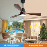 48 Inch Modern Ceiling Fan With Lights 3 Wood Fan Blade Noiseless Reversible Motor Smart Remote W934P152307